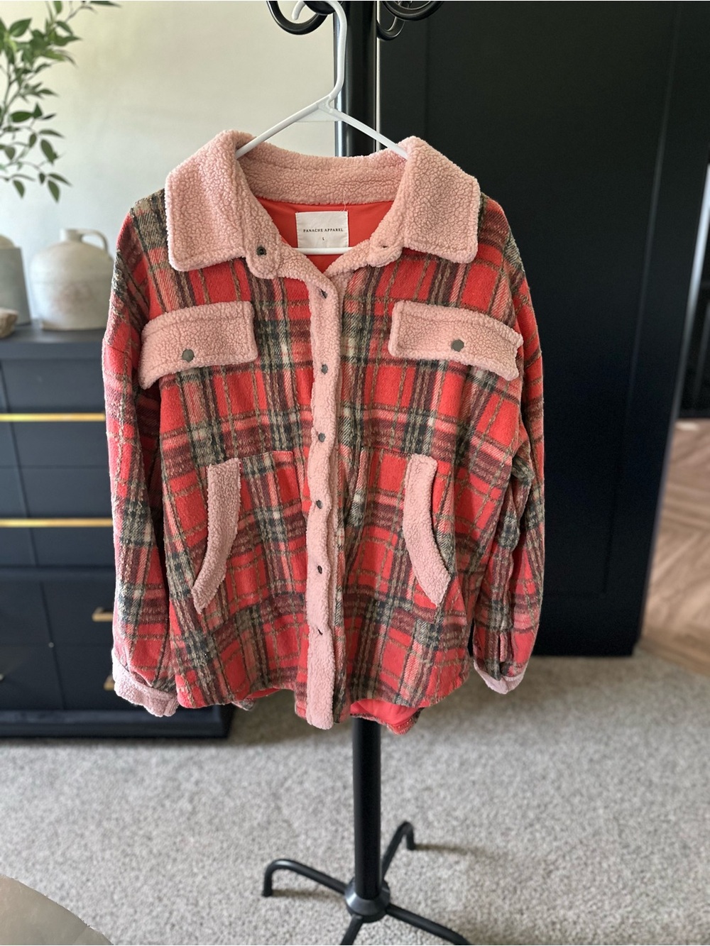 Panache Pink and Red Plaid Teddy-Lined Jacket